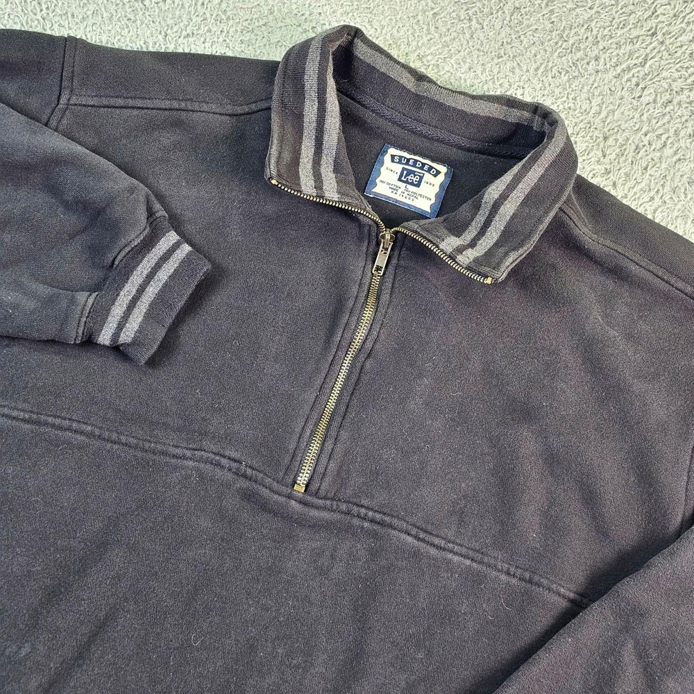 Vintage Lee Sweatshirt Mens Large Gray Fleece Pullover 1/4 Zip Mock Neck 90s